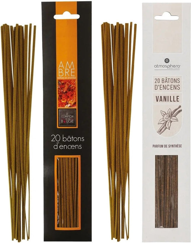Bâtonnets d'encens Atmosphera - lot de 2 parfums - Ambre et Vanille - 25 cm - Détente