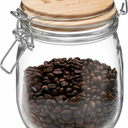 Bocal de conservation 0,75L en verre avec couvercle en bois et fermeture mécanique - 750 ml - Bocaux de conservation avec fermeture hermétique