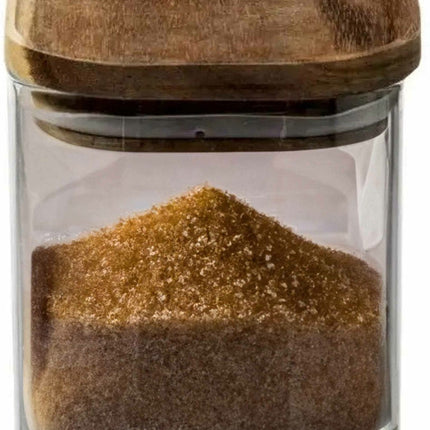 Boîte/pot de conservation en verre 0,6L avec couvercle en bois d'acacia - 600 ml - Pots de conservation avec couvercle hermétique