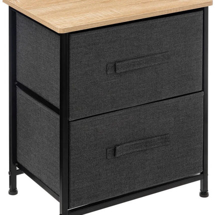 5Five Meuble de rangement / table de chevet - 2 paniers - 45 x 30 x 51 cm - métal/bois/tissu - gris foncé