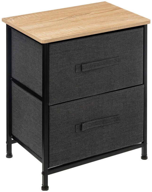 5Five Meuble de rangement / table de chevet - 2 paniers - 45 x 30 x 51 cm - métal/bois/tissu - gris foncé