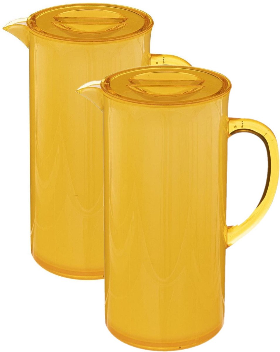 5Five Jug/pitcher carafe - Set of 2 pieces - yellow - with lid - 1950 ml - plastic - Lemonade/water