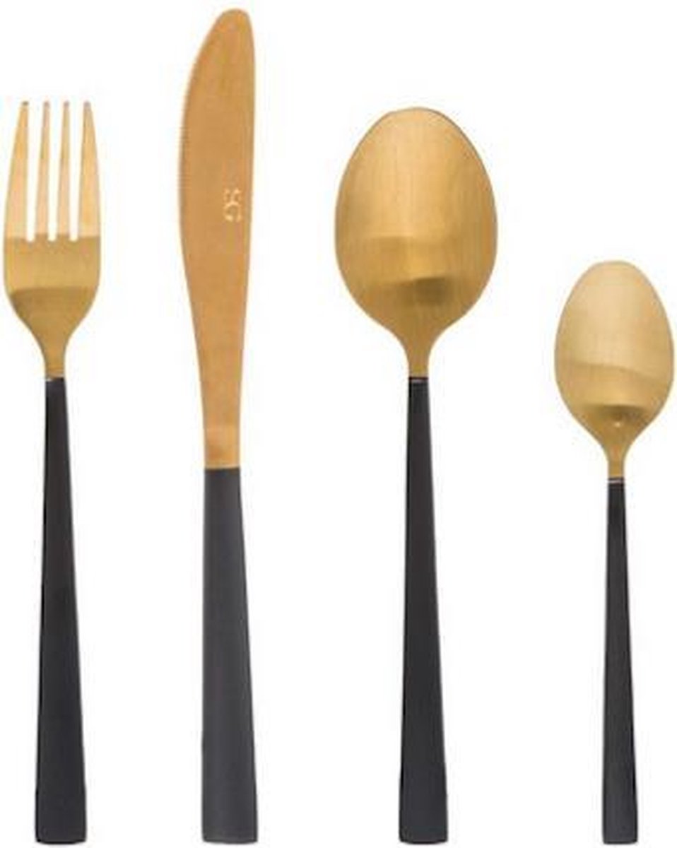 16 delige bestekset kleur goud en zwart voor 4 personen RVS