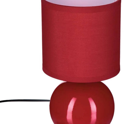 Lampe de table sphérique en céramique rouge | Lampe de chevet E14 | Abat-jour en tissu | Ø13 x H25 cm | Lampe de bureau | Lampe sphérique en céramique