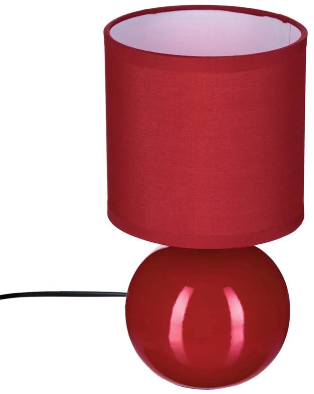 Lampe de table sphérique en céramique rouge | Lampe de chevet E14 | Abat-jour en tissu | Ø13 x H25 cm | Lampe de bureau | Lampe sphérique en céramique