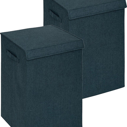 5Five Eureka panier à linge à trier - 2x - 74 litres - vert émeraude - 37 x 37 x 60 cm - MDF/Tissu polyester - avec couvercle à rabat