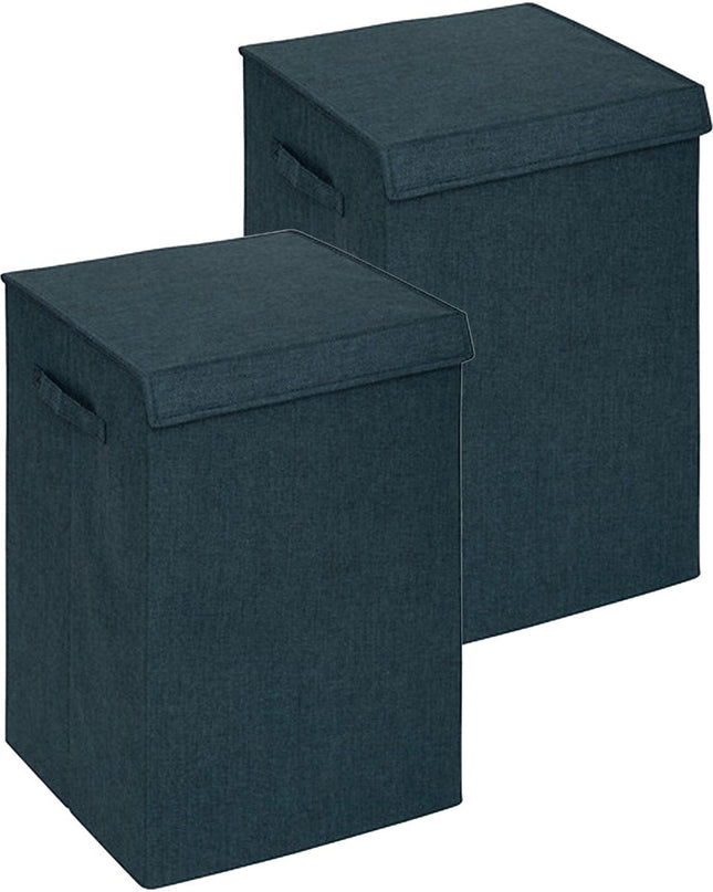 5Five Eureka panier à linge à trier - 2x - 74 litres - vert émeraude - 37 x 37 x 60 cm - MDF/Tissu polyester - avec couvercle à rabat