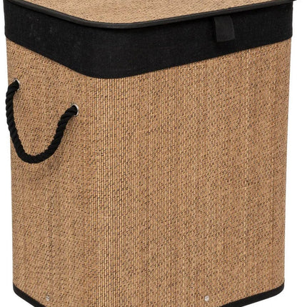 5Five Panier à linge avec couvercle - bois de bambou - 60 Litres - naturel noir - 41 x 30 x 50 cm