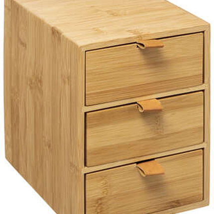 5Five Mini bloc-tiroirs/Organiseur de bureau 3 tiroirs - bois de bambou - L20 x l15 x H21 cm - marron clair