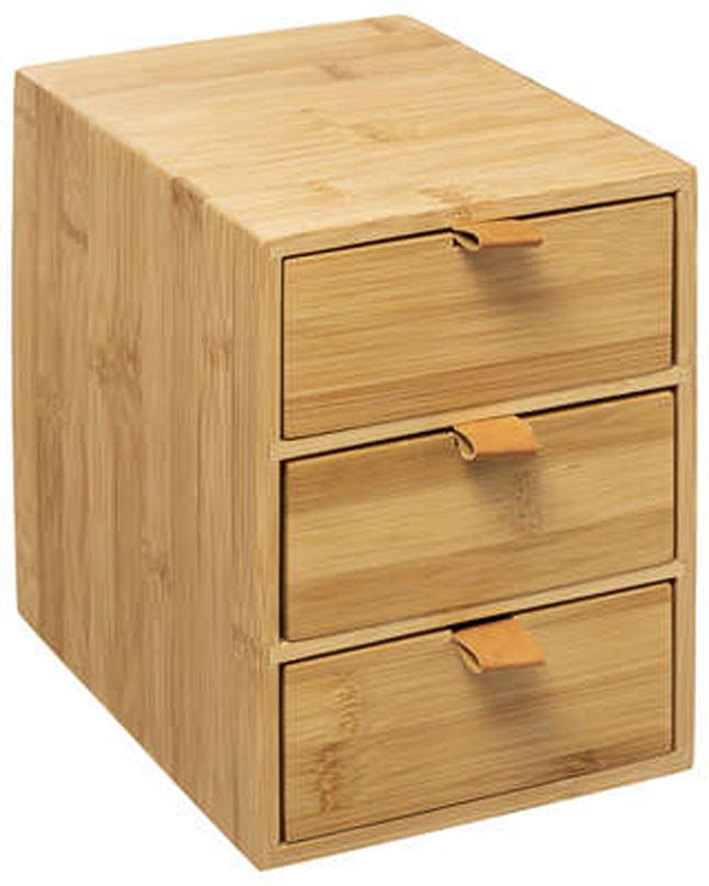5Five Mini bloc-tiroirs/Organiseur de bureau 3 tiroirs - bois de bambou - L20 x l15 x H21 cm - marron clair