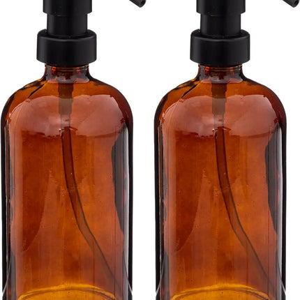 5Five Distributeur de savon/lotion en verre - 2x - marron transparent - 7 x 21 cm - 450 ml - verre