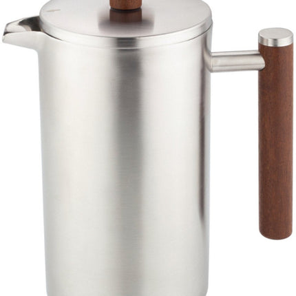 KINGHoff Cafetière à piston 1 litre – Acier inoxydable 304 – Double paroi – Poignée en bois – Cafetière et Théière de Luxe – KH-1995