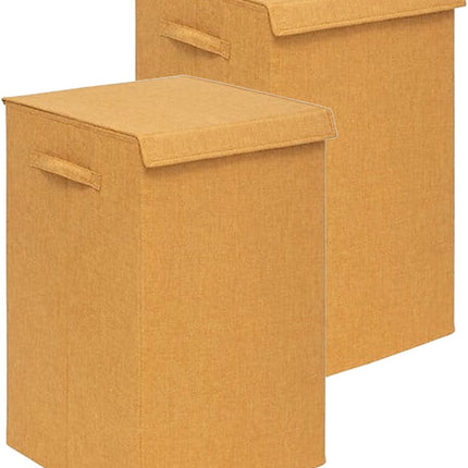 5Five Eureka panier à linge à trier - 2x - 74 litres - jaune ocre - 37 x 37 x 60 cm - MDF/Tissu polyester - avec couvercle