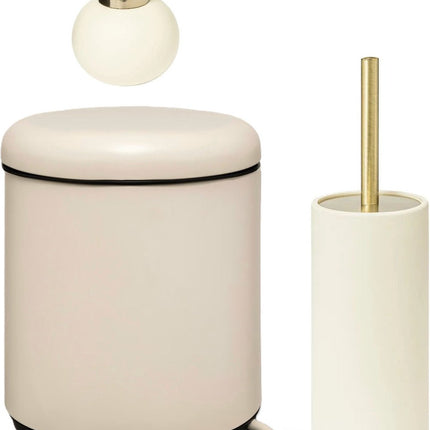 5Five Ensemble distributeur de savon, brosse WC et poubelle à pédale - ivoire - luxe