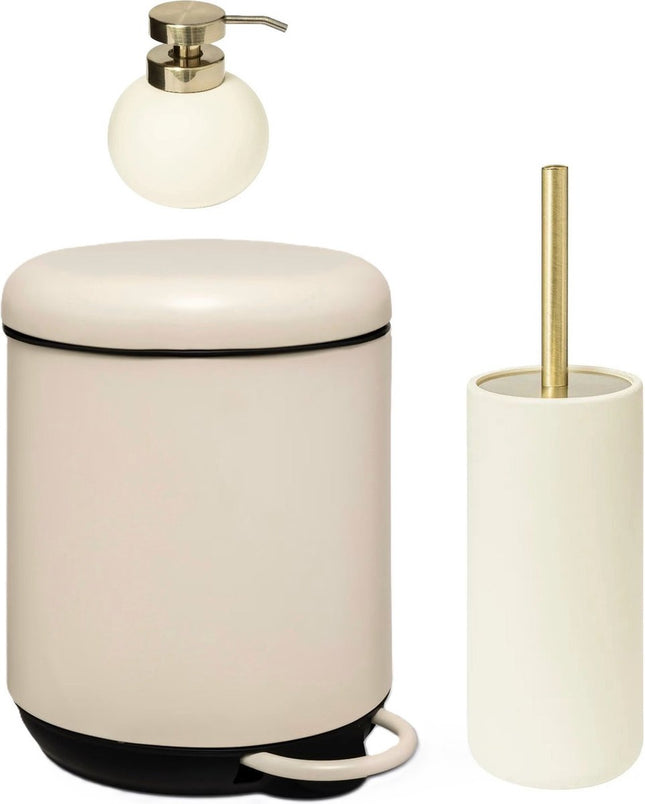 5Five Ensemble distributeur de savon, brosse WC et poubelle à pédale - ivoire - luxe