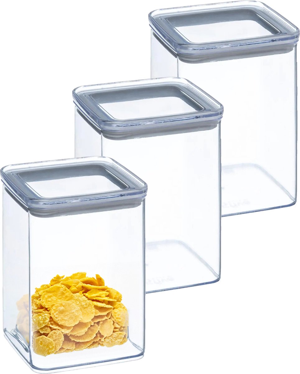 5Five Vorratsdose – 5x – Küche/Lebensmittel – Kunststoff – 1000 ml – luftdichter Deckel – transparent – 10 x 10 x 14 cm