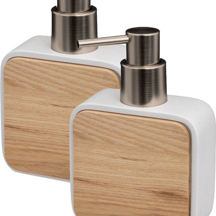 5Five distributeur de savon/pompe à savon - 2 pièces - blanc - 10 x 15 cm - 200 ml - bambou/pierre artificielle - salle de bain