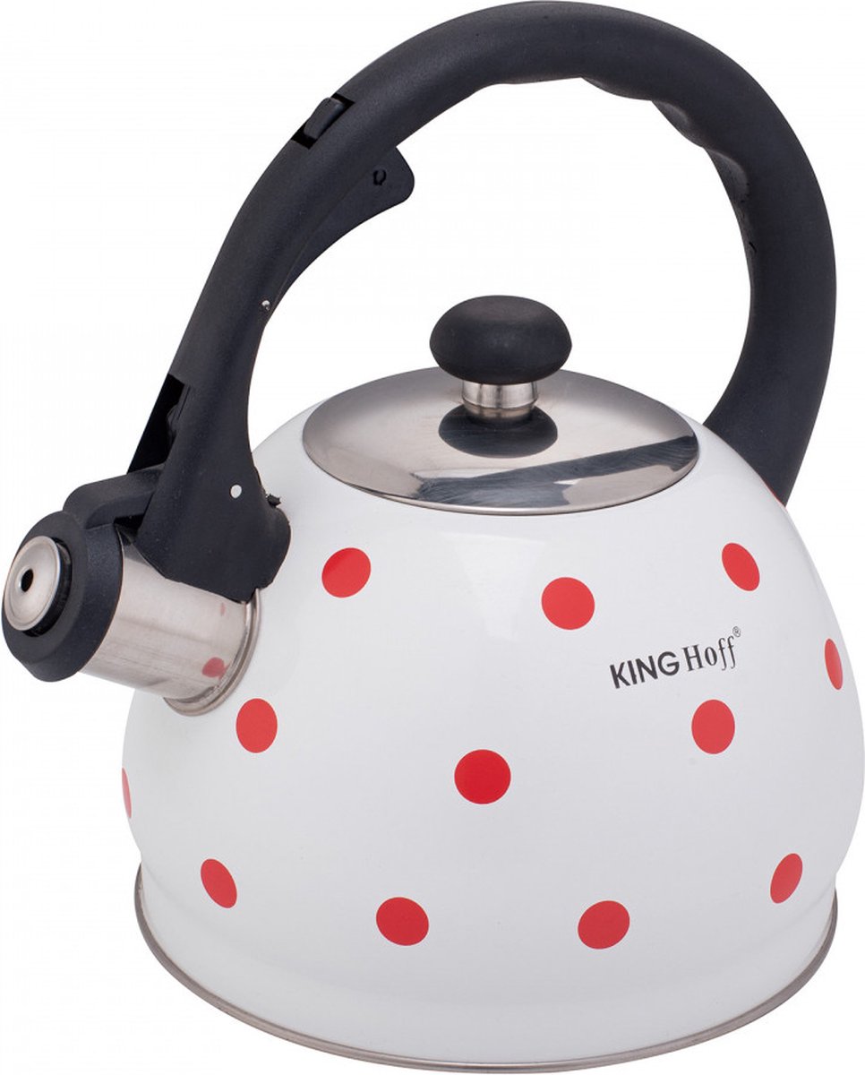 Kinghoff 1736 - Whistling kettle - 2 litres - White with red dots - the original version kettle!