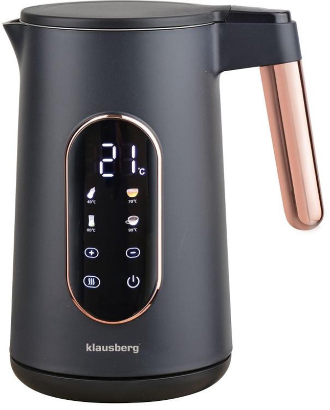Klausberg KB-7892 Bouilloire Électrique - 1,7L - Noir/Or Rose - Contrôle LED - 13 Niveaux de Température - 2200W
