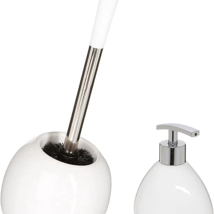 5Five - WC-/toiletborstel in houder - wit - Zeeppompje 300 ml