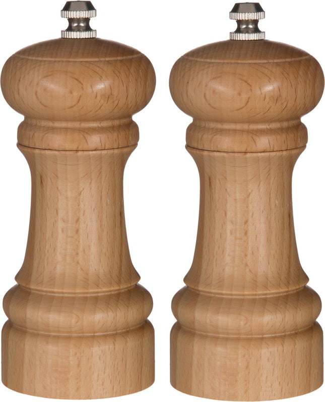 5Five Moulin à poivre/moulin à sel en bois beige 14 cm - Lot de 2 pièces - Moulin à herbes - Moulin à épices - Moulin à épices de cuisine