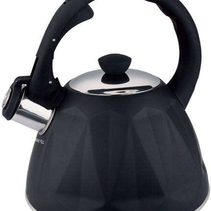 KINGHoff Bouilloire Siffleuse 2 Litres – Inox – Compatible Induction – Structure Diamant Noir Mat – Poignée Soft-Touch – KH-1997