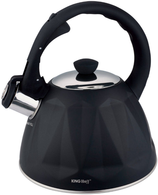 KINGHoff Bouilloire Siffleuse 2 Litres – Inox – Compatible Induction – Structure Diamant Noir Mat – Poignée Soft-Touch – KH-1997
