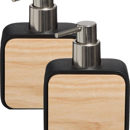 5Five distributeur de savon / pompe à savon - 2x - noir - 10 x 15 cm - 200 ml - bambou/pierre artificielle - salle de bain