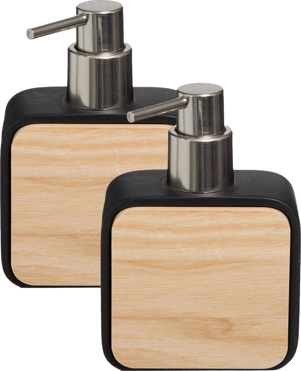 5Five Seifenspender - 2x - schwarz - 10 x 15 cm - 200 ml - Bambus / Kunststein - Badezimmer