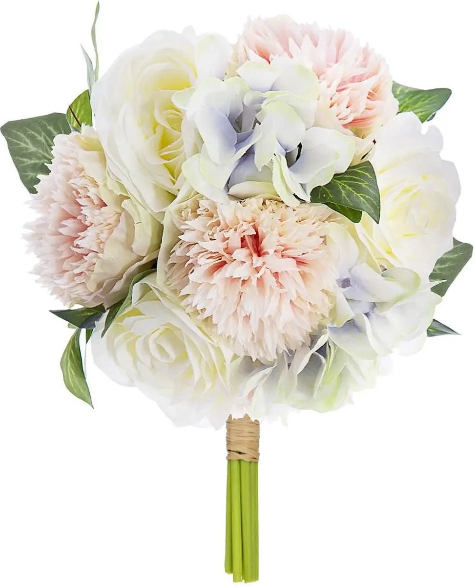 Atmosphera Nelken-Kunstblumenstrauß weiß/rosa 26 cm – Kunstblumensträuße – Brautsträuße
