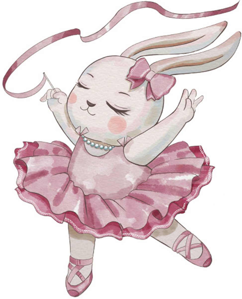 Wandaufkleber Häschen Ballerina - 61 x 50 cm - Wanddekoration für Kinderzimmer - Ballett-Wandsticker Mädchenzimmer - Selbstklebender Wandsticker - Babyzimmer