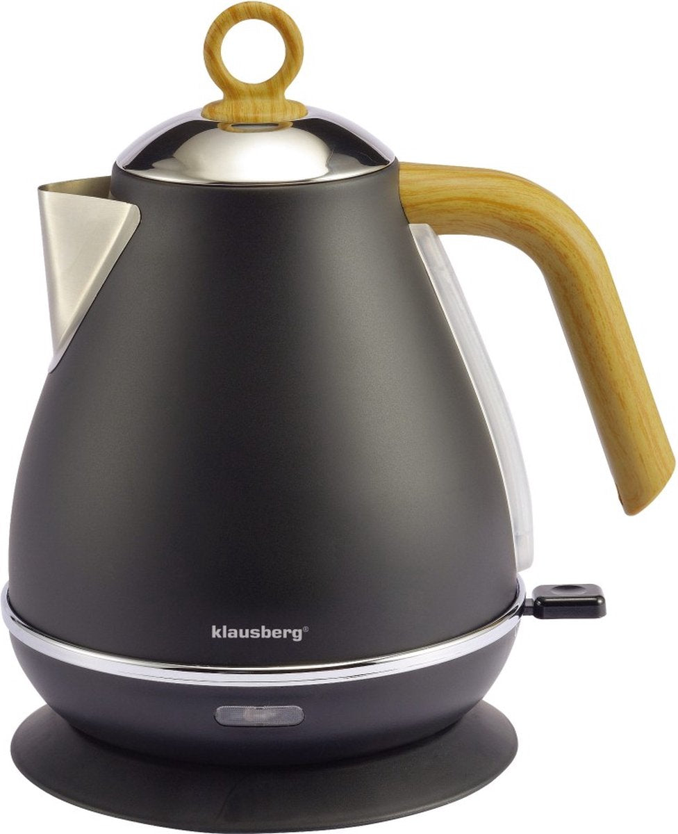 Klausberg 7706 retro waterkoker 1,7 liter – zwart RVS met thermometer