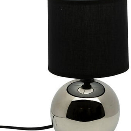 Lampe de table sphérique en céramique noire et argentée | Lampe de chevet E14 | Abat-jour en tissu | Ø13 x H25 cm | Lampe de bureau | Lampe sphérique en céramique