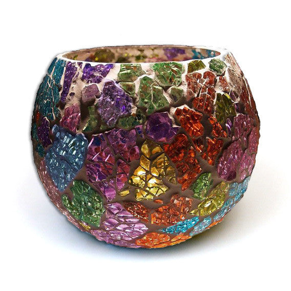 Photophore méditerranéen en verre craquelé – boule multicolore