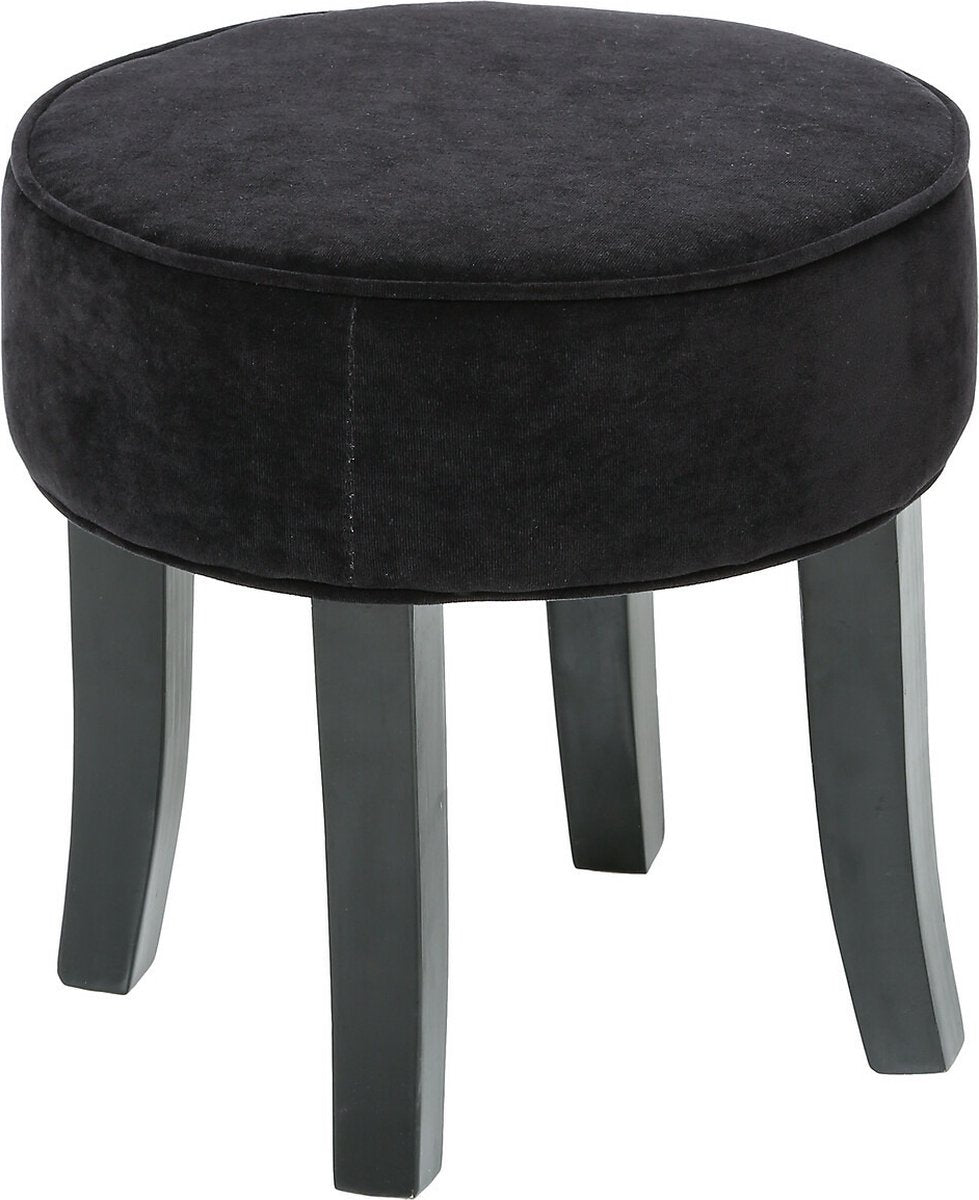 Atmosphera Zit krukje/bijzet stoel - hout/stof - zwart fluweel - D35 x H40 cm - Extra zitplaatsen