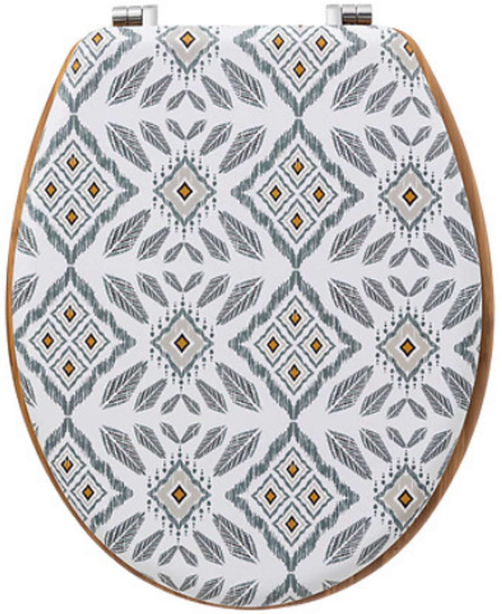 Hapache Toiletbril Wit Grijs - Sierlijk Mandala Patroon - 36 x 42.5 x 5.3 cm - Universele Pasvorm - Eenvoudige Reiniging - Duurzaam HDF materiaal / WC Bril