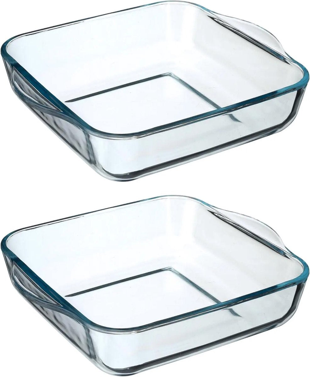 Secret de Gourmet ovenschaal vierkant - Glas - 22 x 6 cm - Set 2x
