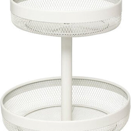 5Five Corbeille/coupe à fruits à 2 étages modèle Double Fruit - métal - D30 x H31 cm - blanc - ronde - Coupes à fruits de grande capacité