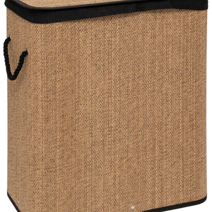 5Five Panier à Linge Double avec couvercle - Bois de bambou - 100 Litres - Naturel/Noir - 52 x 32 x 63 cm - Panier de tri