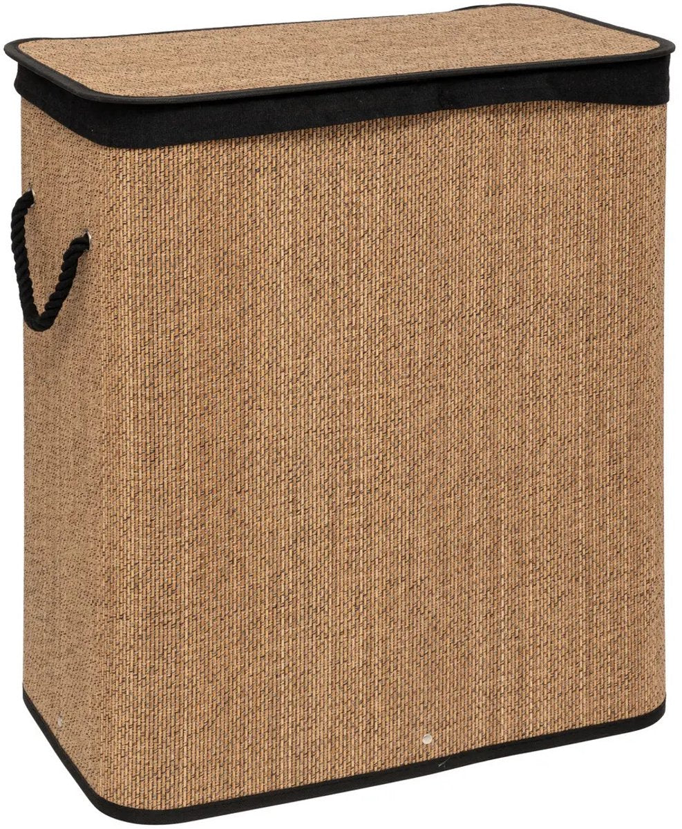 5Five Double Laundry Basket with lid - bamboo wood - 100 Liter - natural black - 52 x 32 x 63 cm - sorting basket