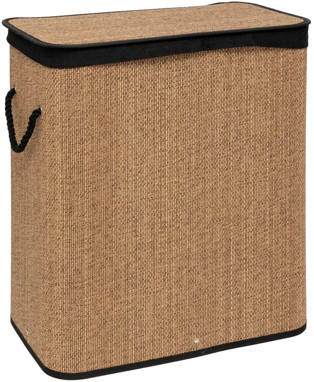 5Five Panier à Linge Double avec couvercle - Bois de bambou - 100 Litres - Naturel/Noir - 52 x 32 x 63 cm - Panier de tri