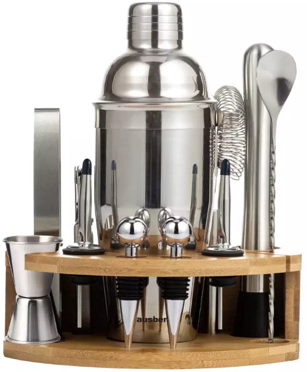 Klausberg KB7655 - Cocktail-Shaker-Set aus Edelstahl - Inklusive Aufbewahrungsständer - Stilvoll und funktional - Ideal für Hausbars und als Geschenk