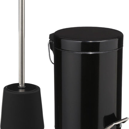 Set accessoires salle de bain/WC 5Five - Brosse WC/poubelle à pédale 3L - noir - métal/polyrésine