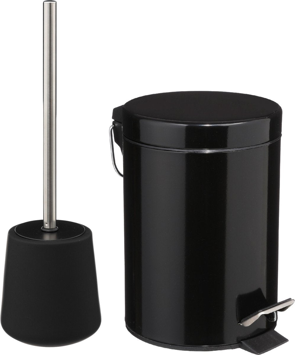 5Five Bathroom/toilet accessories set - Toilet brush/pedal bin 3L - black - metal/polyresin