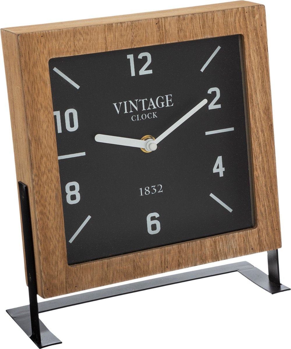 Atmosphera Swiss table clock on stand - brown/black - Dia 20 cm - glass/metal/MDF