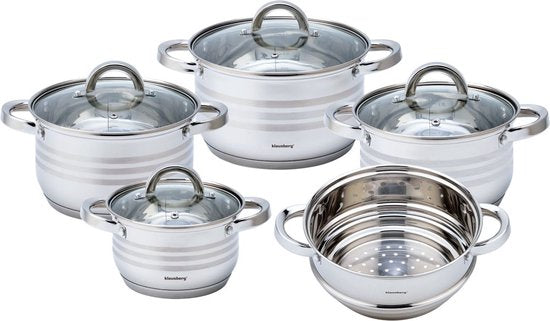 Klausberg - 9-teiliges Topfset - Kochtöpfe - Dämpfer - 16-18-20-20-24 cm - mit Deckel