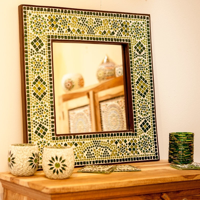 Oriental green mirror with mosaic frame