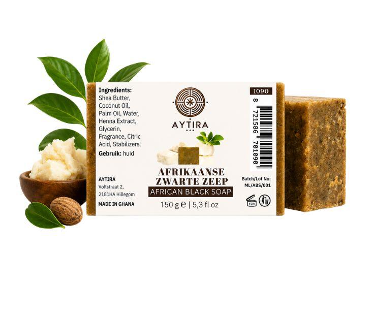 Aytira Afrikaanse zwarte zeep 150 g – black soap met sheaboter en kokosolie
