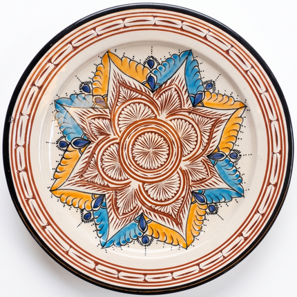 Marokkaanse gegraveerd aardewerk schaal 35 cm - Bloem