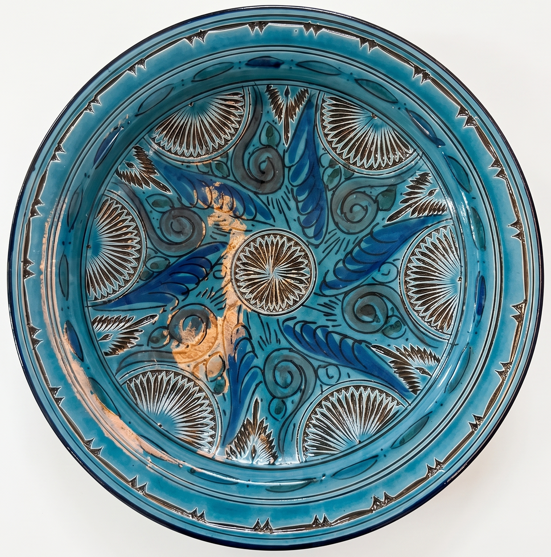 Marokkaanse Gegraveerd schaal blauw - 35cm - Handgemaakt